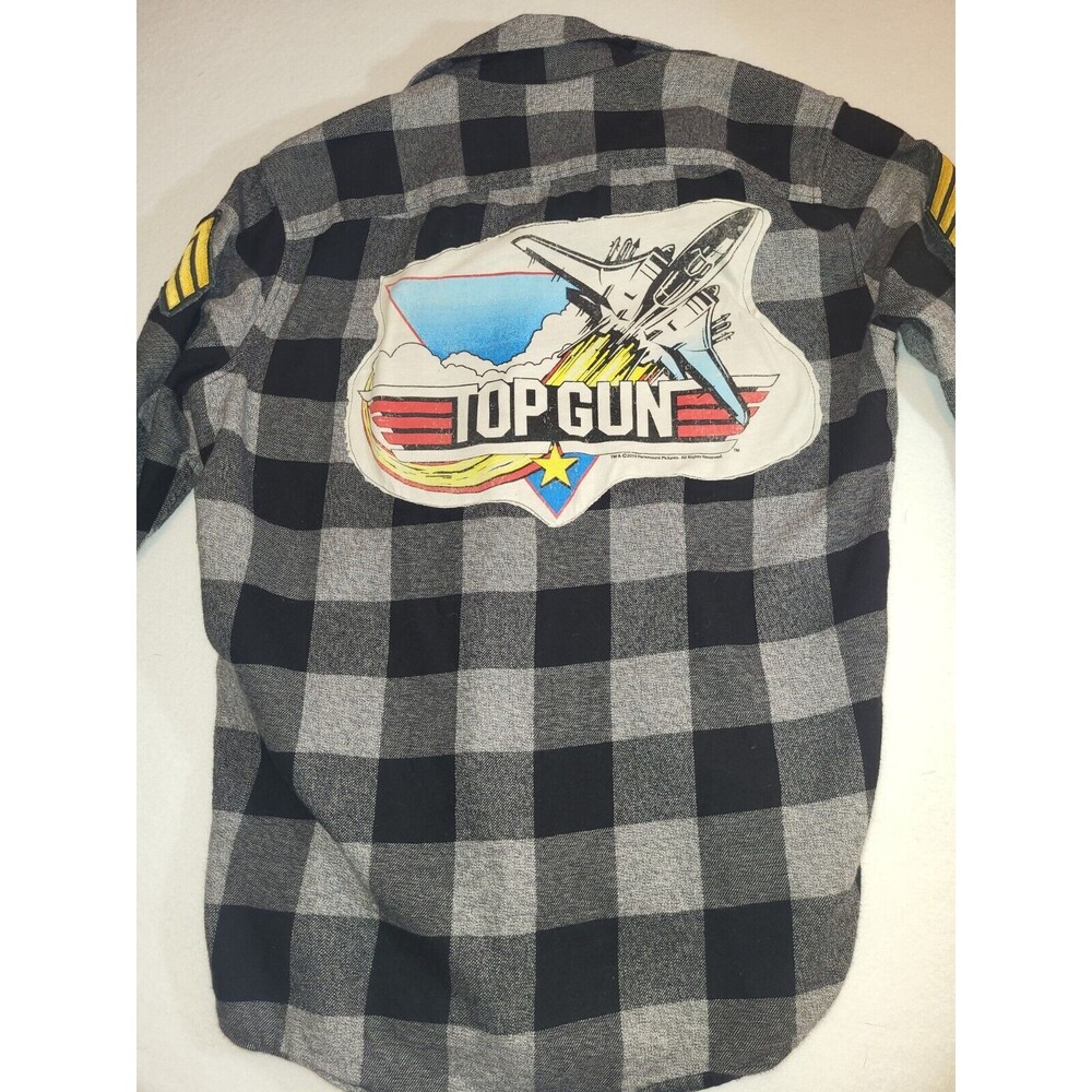 American Eagle MENS Unique Top Gun  Flannel Shirt Black And Grey - Picture 7 of 10